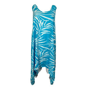Tybee Island Clothing Dress Sz XL Blue White Leaf Handkerchief Shift Beach Cover